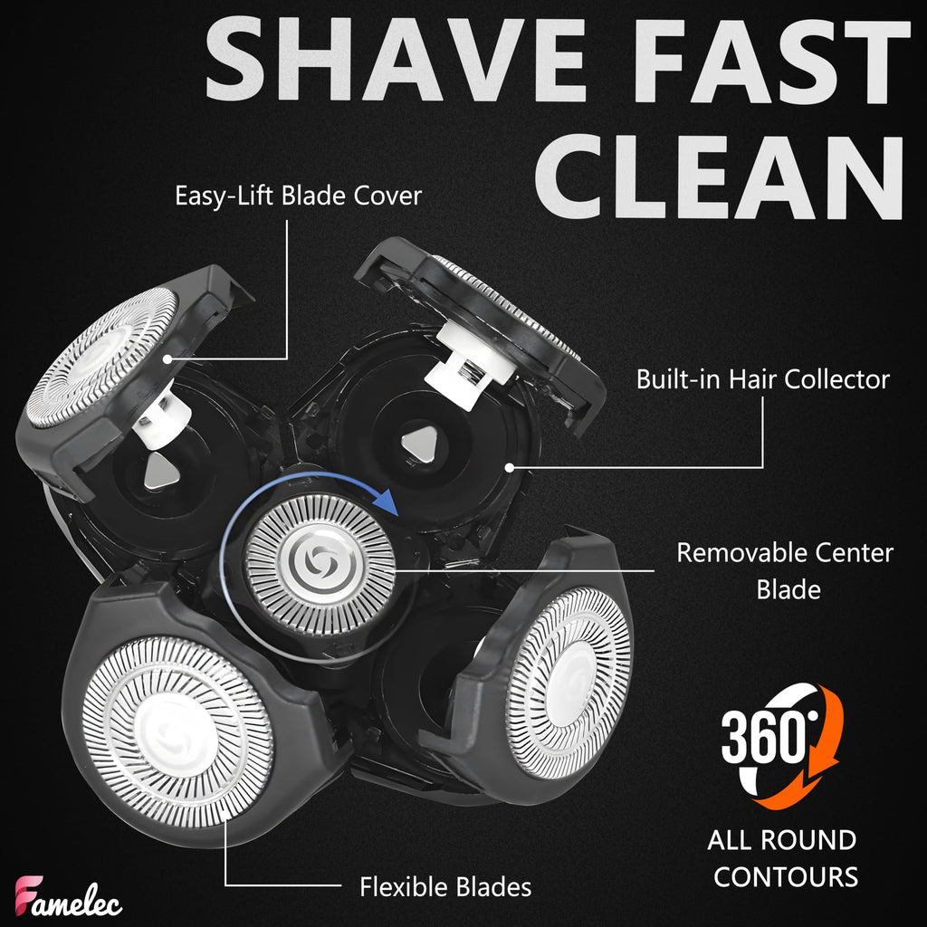 FAMELEC Upgraded Shaver Replacement Blades for Fre* Bi*d Replacement Blades, 5-Blade Rotary Electric Razor Head Shavers for Bald Men, Head Shaver Kit for Freedom, 2 Pack