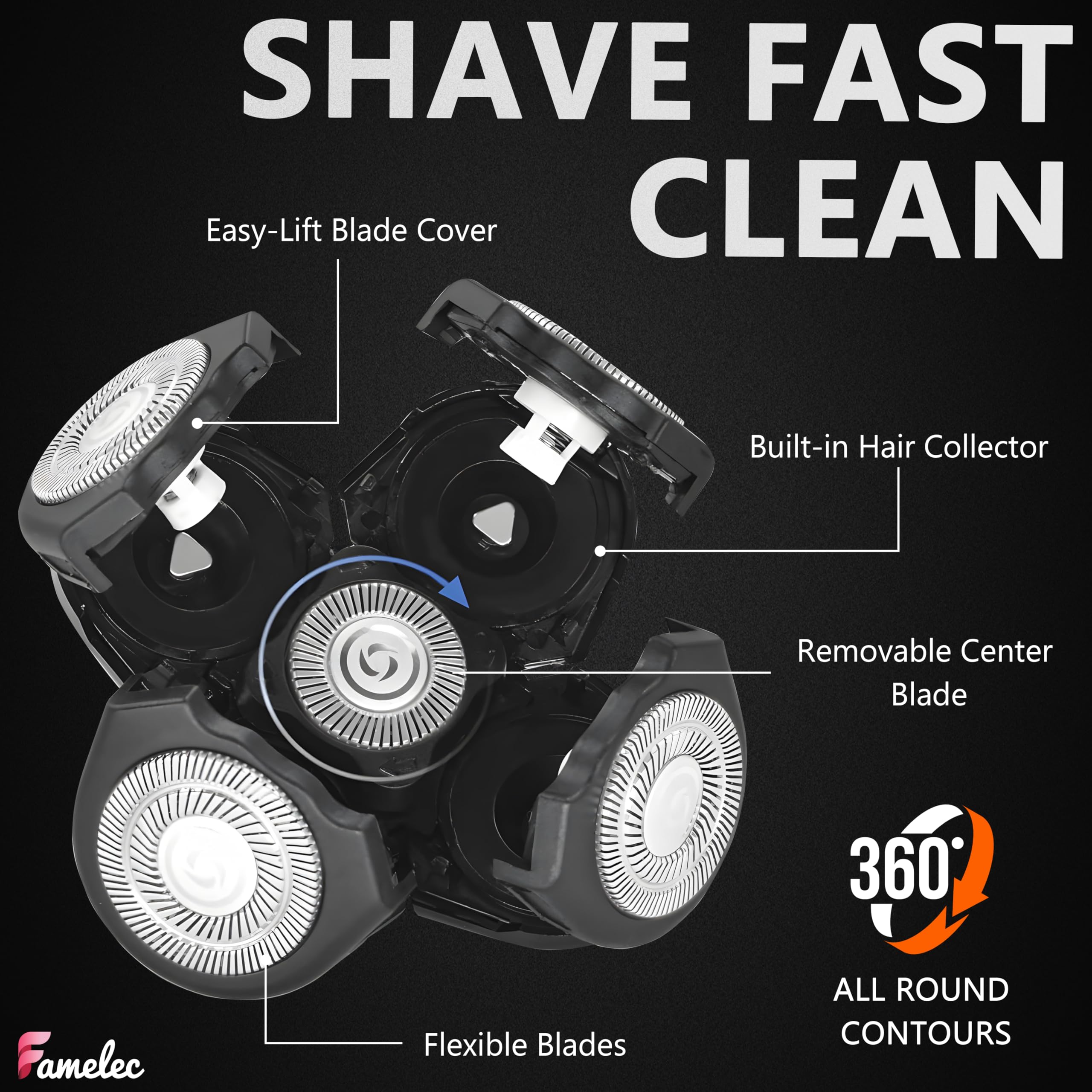 FAMELEC Upgraded Shaver Replacement Blades for Fre* Bi*d Replacement Blades, 5-Blade Rotary Electric Razor Head Shavers for Bald Men, Head Shaver Kit for Freedom, 2 Pack