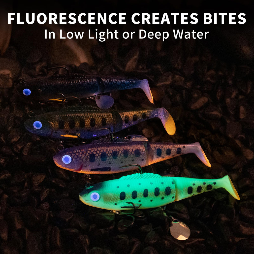 TRUSCEND Fishing Lures for Bass Trout Jighead Lures Paddle Tail Swimbaits Soft Fishing Baits Freshwater Saltwater Jigging Bass Fishing Gear Gifts for Men
