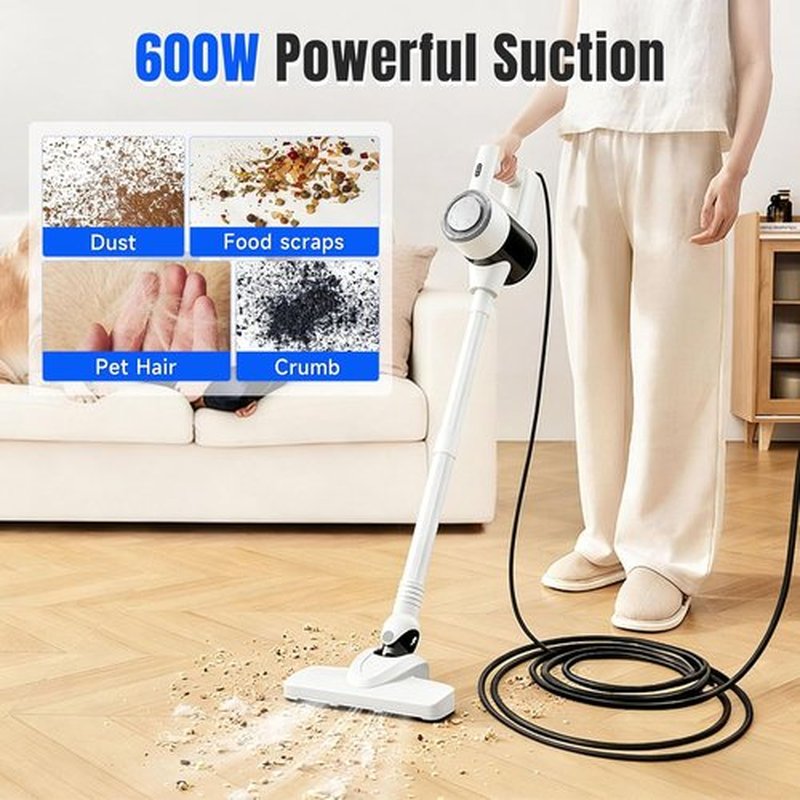 Skiennix 33FT Power Corded Stick Vacuum Cleaner - 600W Suction, 2-in-1 Handheld, HEPA Filter, 1.5L Dust Cup