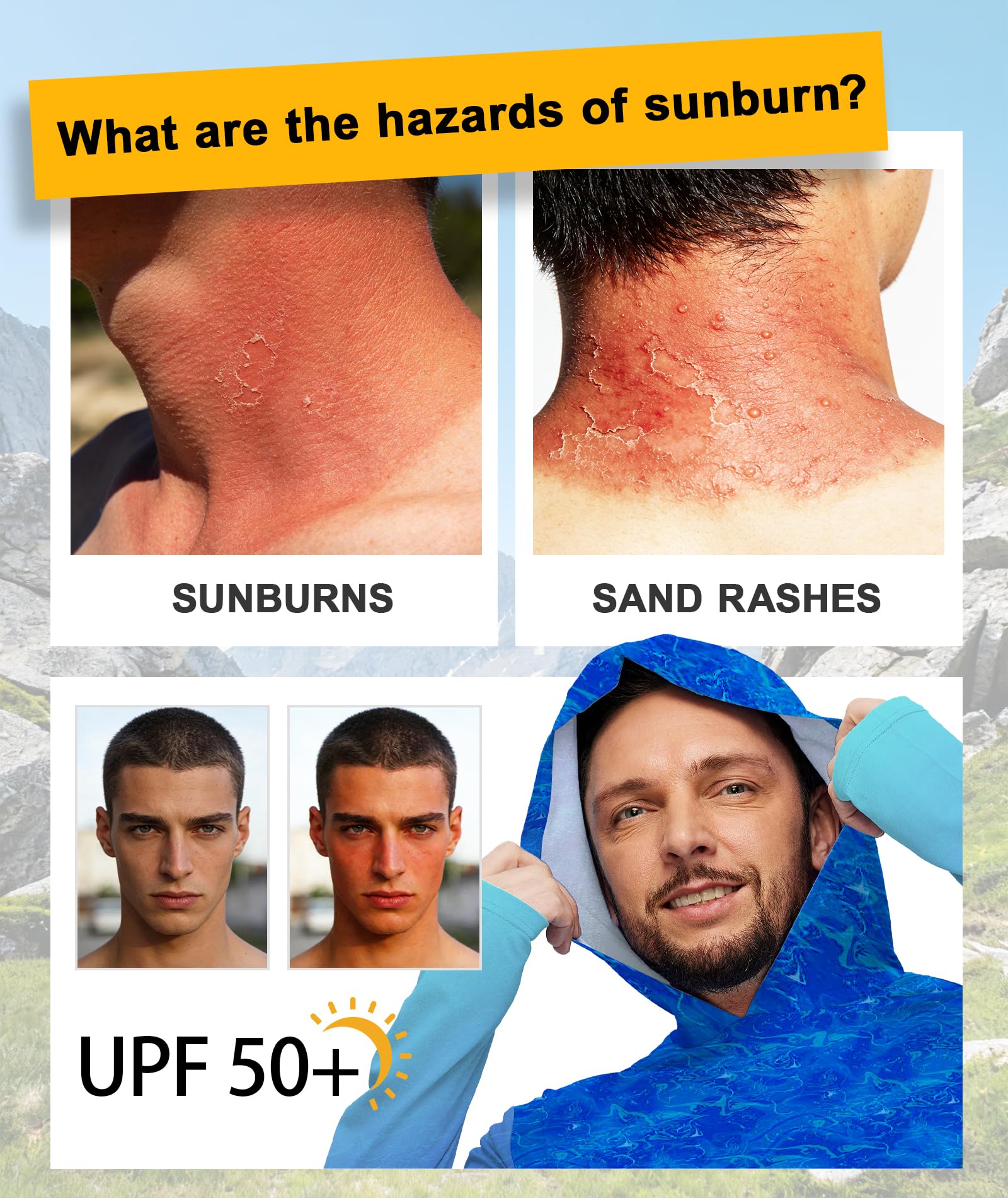 ZITY Men's Sun Protection Shirts Long Sleeve Rash Guard Hoodie UV UPF 50+ Fishing Running Athletic Sweatshirts