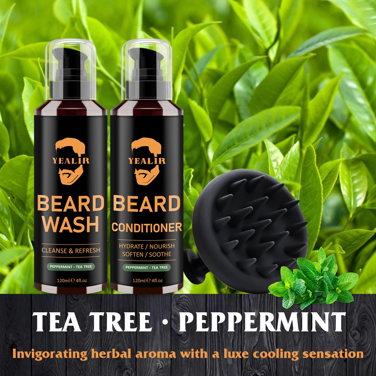 Beard Wash, Beard Conditioner w/Tea Tree Oils, Reduces Beard Dandruff & Relieves Itching, Strengthens, Softens and Nourishes Dry & Coarse Beards - Beard Shampoo w/Beard Brush 2 x 4 Fl Oz