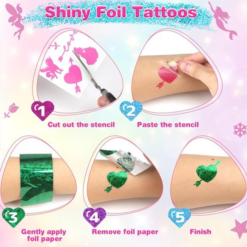 Dreamon Temporary Glitter Tattoo Kit for Kids with 6 Colors No-mess Glitter Gel, 325 Unique Stencils - Adult & Kids Body Art Glitter Make Up Kit - Gifts for Girls Boys Christmas Birthday Summer Party