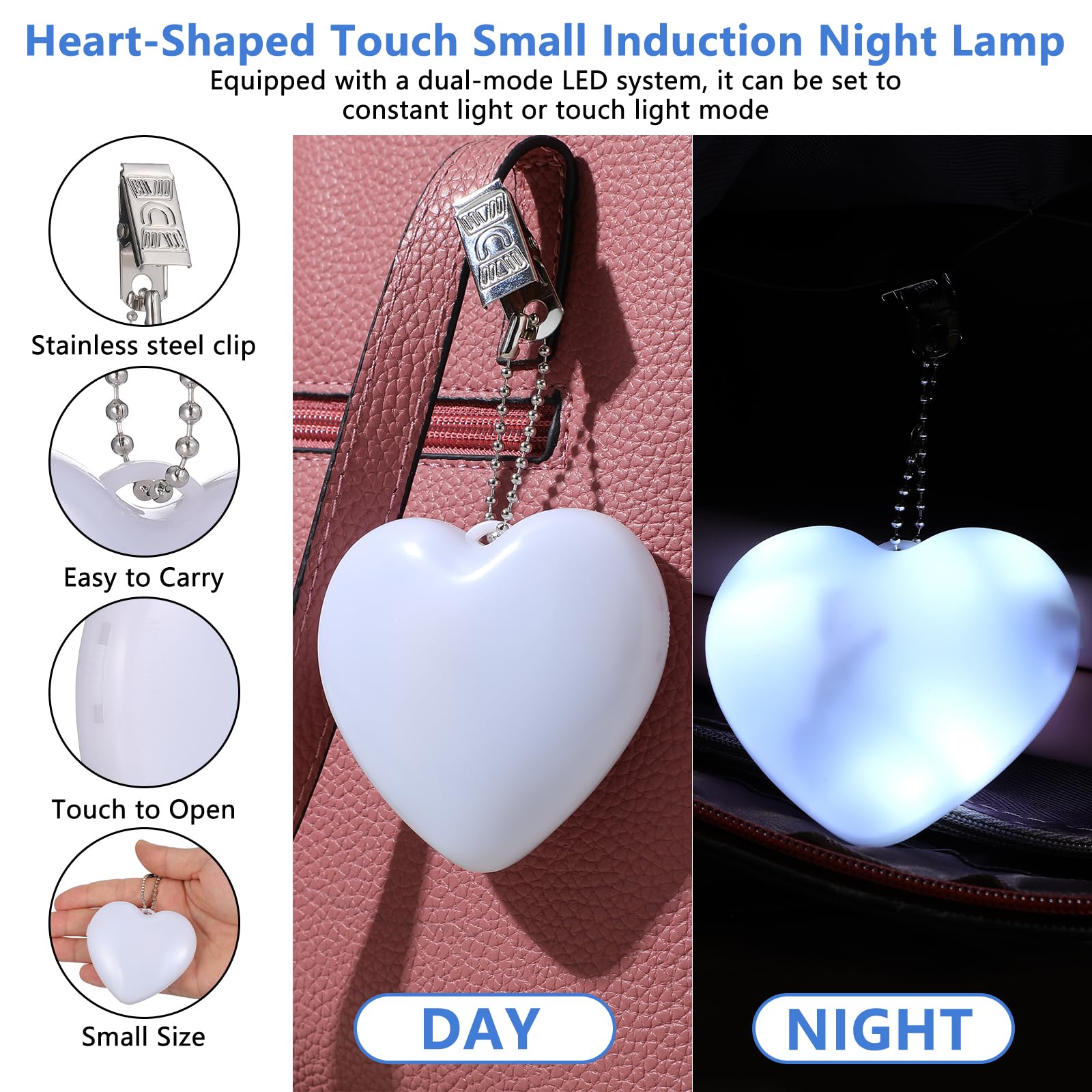 Uonlytech 2Pcs Purse Light Handbag Light Sensor Heart Shape Bag Illuminator Hanging Night Light for Women Ladies Girls …