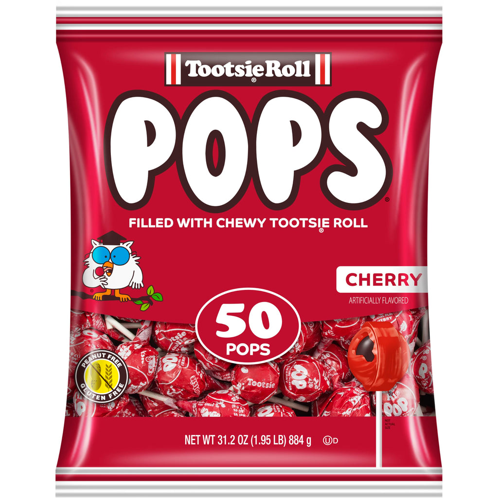 Tootsie Pops Single Flavor Bag - Cherry Flavored Lollipops with Chocolatey Center - Individually Wrapped Hard Candy - Red Candy - Peanut Free, Gluten Free, 50 Count (Pack of 1), 1.95lb