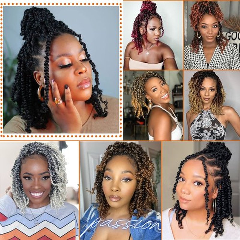 Short Passion Twist Hair 8 Inch Pre-twisted Passion Twist Crochet Hair for Women 8 packs Pre-looped Water Wave Crochet Braids Bohemian Curly Braiding Hair Synthetic Hair Extensions 1B/Gray