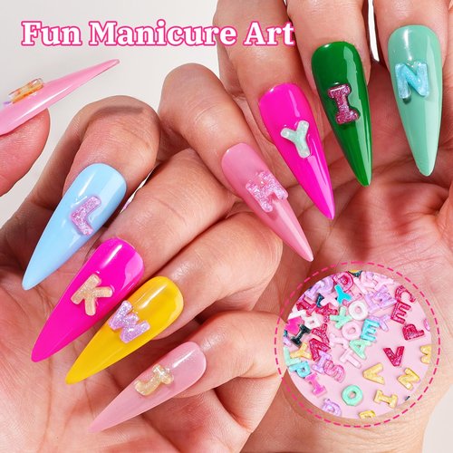 800PCS Letter Nail Art Charms and Half Pearls, Kawaii 3D Alphabet Nail Rhinestones Candy Flatback Resin Charms Glitter Design Decoden Charms for Nails Crafts Nail Decoration Accessories Women DIY