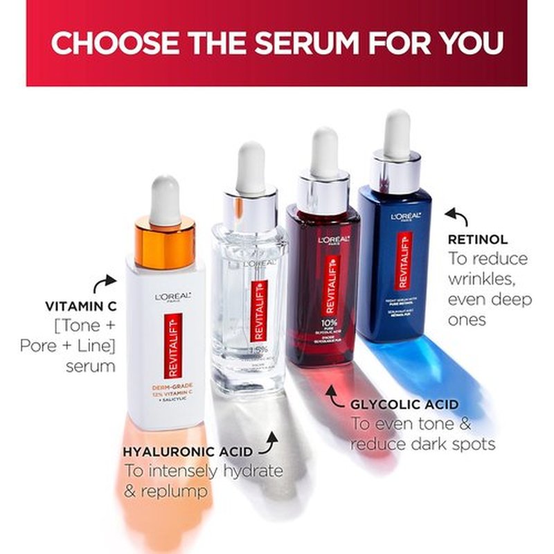L'Oreal Paris Revitalift Night Serum - 0.3% Pure Retinol for Deep Wrinkle Reduction | Fragrance-Free, 1 oz + Moisturizer Sample