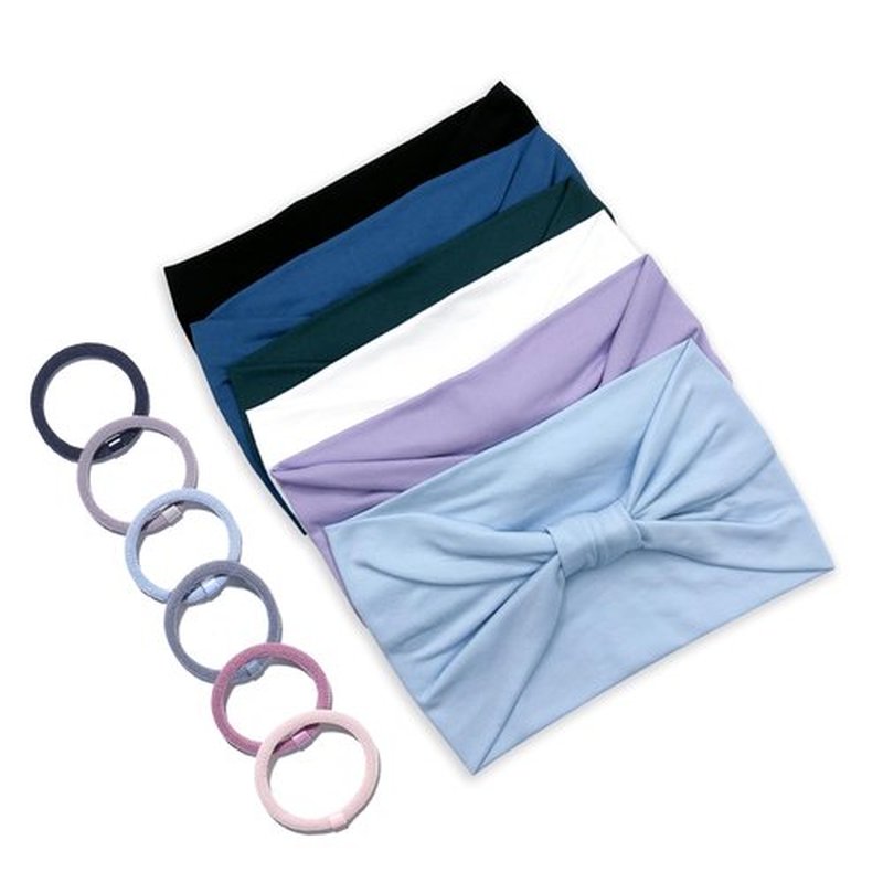 GiLi 6 Pack Wide Headbands for Women Non Slip Soft Elastic Hair Bands Yoga Running Sports Workout Gym Head Wraps, Knotted Cotton Cloth African Turbans Bandana (with 6 Pcs Hair Ties)
