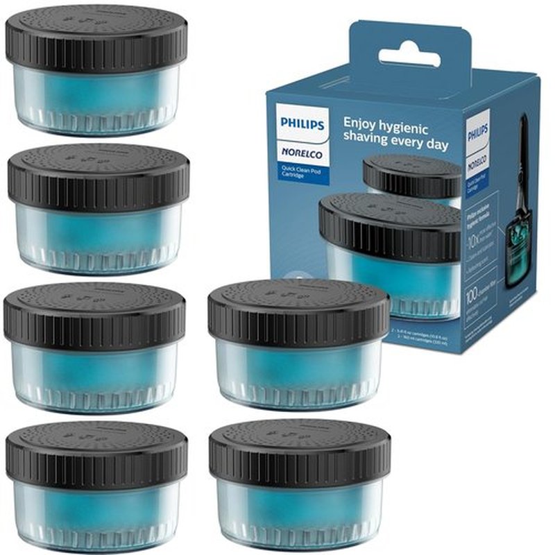 Philips Norelco Quick Clean Pod Cartridge - Lubricates Shaver & Eliminates Hair | 6x 5.4 fl oz Cartridges (Up to 1.5-Year Supply)