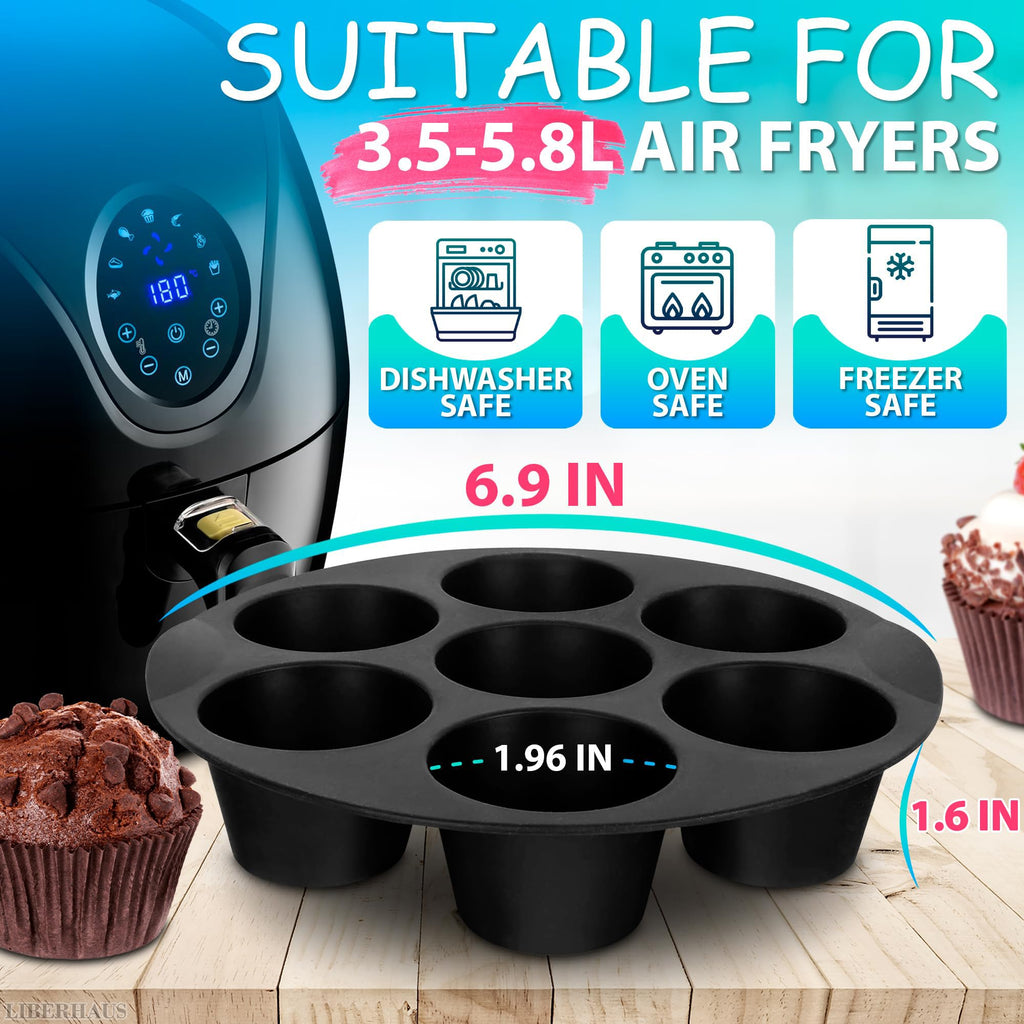 Air Fryer Muffin Pan (7 Cups) – 6.9" Round Egg Bites Silicone Mold Compatible with 3.5–5.8l Fryers, Heat Resistant & Dishwasher Safe – Nonstick Silicone Muffin Pan for Muffins, Egg Bites & Easy Snacks