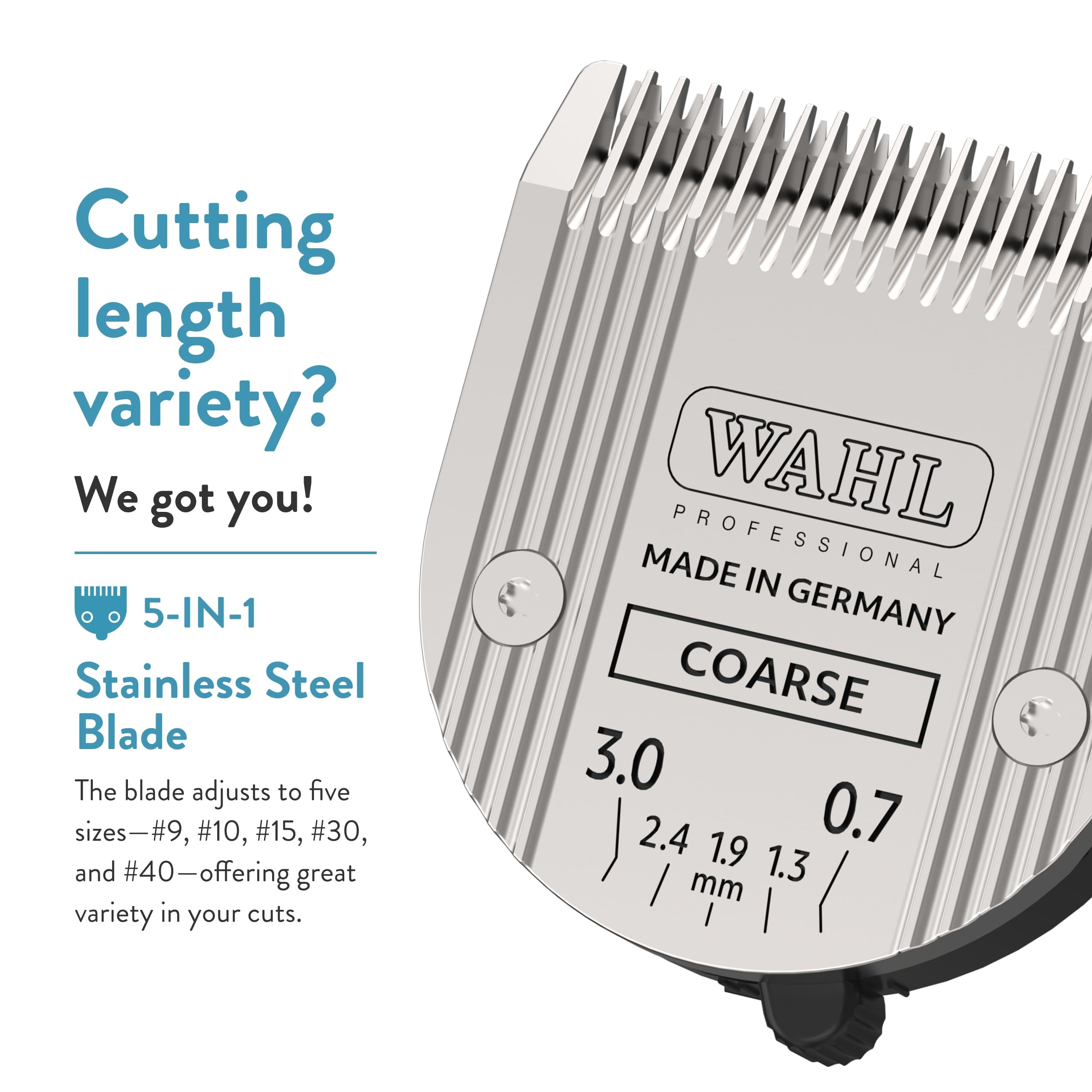 WAHL Professional Animal 5-in-1 Adjustable Blade Arco, Bravura, Chromado, Creativa, Figura, and Motion Pet, Dog, and Horse Clippers - Coarse (2179-401)