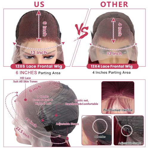 24 Inch Burgundy Lace Front Wigs Human Hair 99j 13x6 Body Wave Wigs Human Hair 180% Density Preplucked Full and Thick,100% Real Human Hair No Synthetic Blend No Tangle No Shedding Triple Lifespan 3X