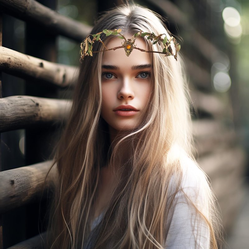 Vivivalue Golden Fairy Crown Flower Headband Floral Hair Wreath Even Headpiece Woodland Forest Circlet for Women Halloween Renaissance Wedding Bridal Cosplay Prom Photo Props
