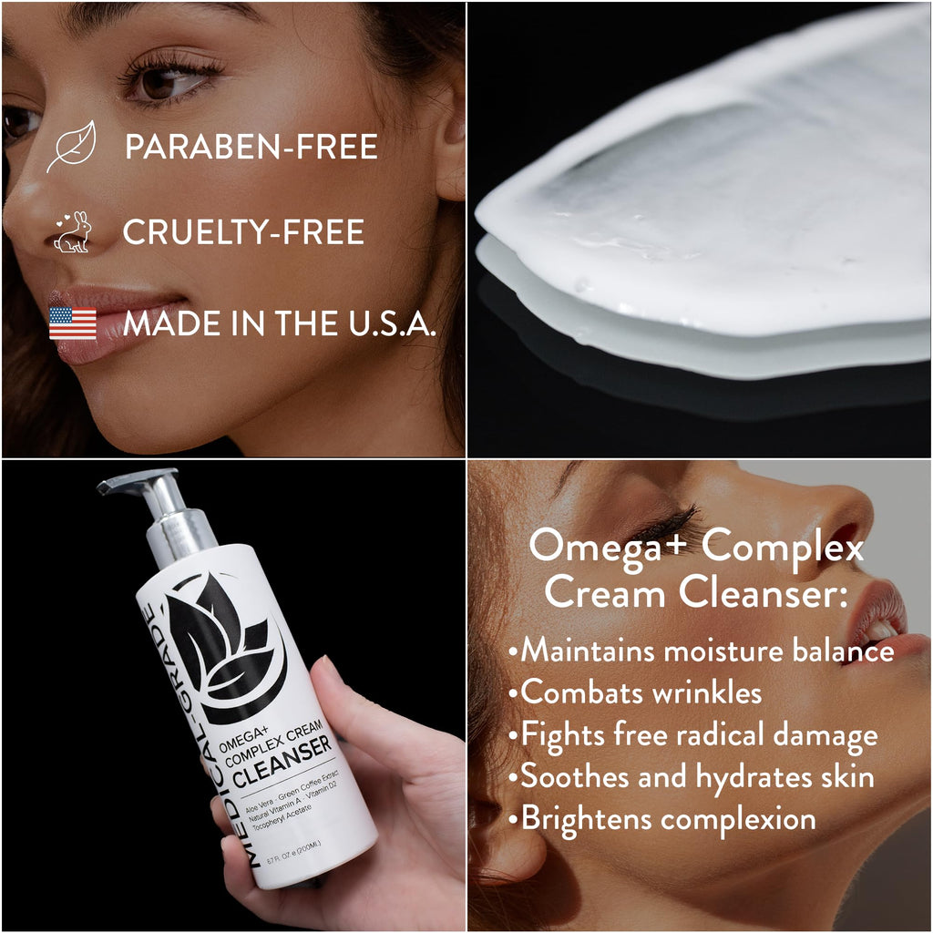 Microderm GLO Omega+ Complex Cream Facial Cleanser, Daily Face Wash & Makeup Remover, All Skin Types, Omega 3 & 6, Retinyl, Green Coffee Extract & Aloe Vera, Paraben-Free & Vegan, 6.7 Fl Oz