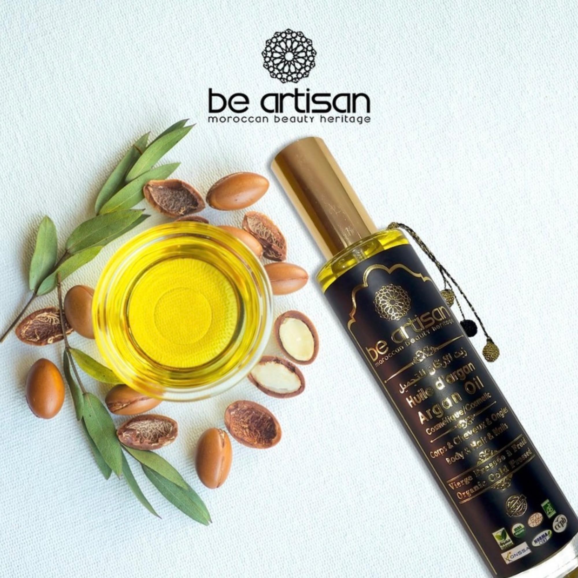 Be Artisan Organic Moroccan Argan Oil – Cold-Pressed Facial, Hair & Body Oil – Hydrating, Nourishing & Multi-Use – Vitamin E & Antioxidants – Face, Hair, Nails, beard – 50ml