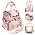 Veirdro Nail Polish Organizer Bag - PU Leather Shoulder Storage with 2 Removable Cases and Nail Lamp, Holds 70 Bottles - Portable Travel Backpack for Nail Tech Supplies (Pink)