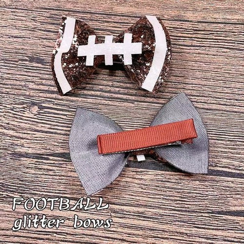 4Pcs Football Hair Bow Clip Glitter Hair Clips, Cheer Bow Hair Clips, Football Party Sports Game Clothing Hair Accessories Supplies Girls, Women