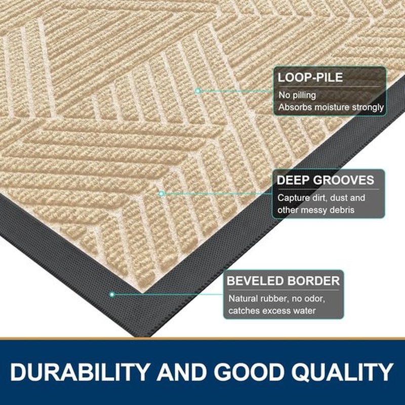 Smiry Heavy-Duty Natural Rubber Front Door Mat - Traps Dirt & Moisture | Easy Clean, Irregular Triangle (29.5x17, Beige)