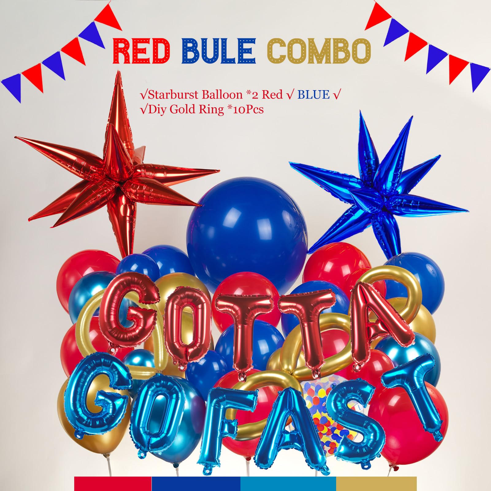 Red Blue Gold Hedgehog Birthday Party Decorations with Letter Lightning foil balloons Banner background backdrop for kid video game Cartoon Movies Super hero themed birthday gamer party decor