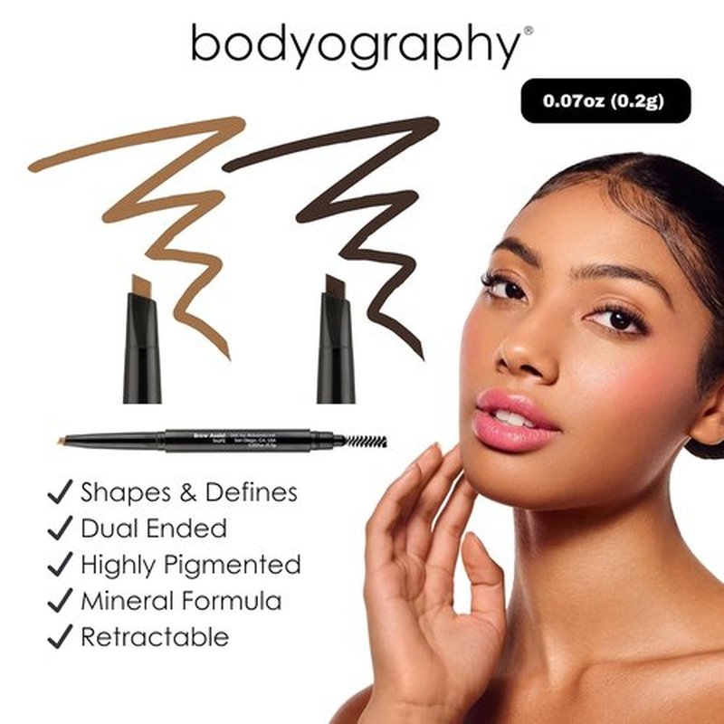 Bodyography Brow Assist - Brown Triangular Tip Eyebrow Pencil with Built-In Spoolie | Defines & Fills Brows | Vegan Formula with Castor & Coconut Oil