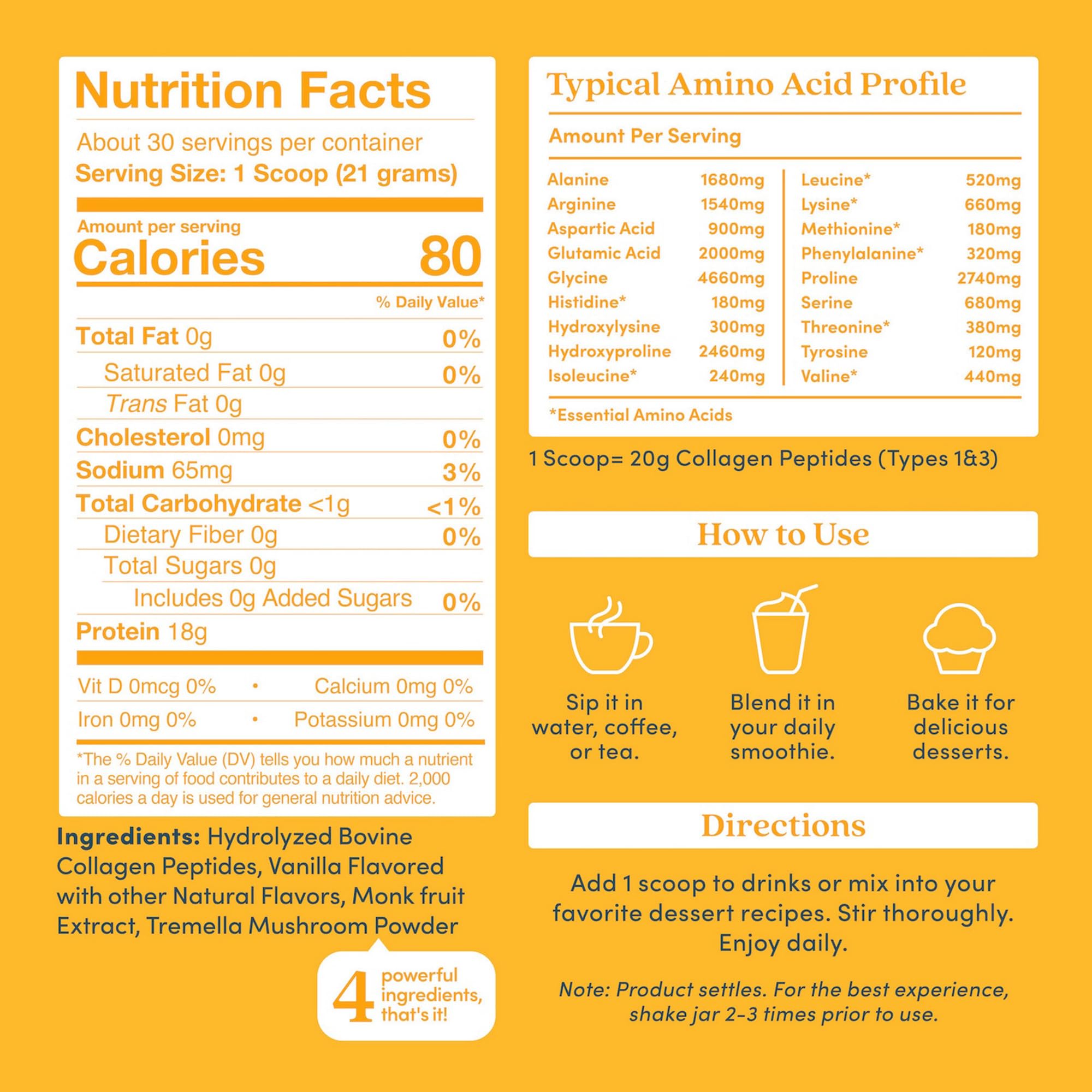 Further Food Vanilla Collagen Peptides Powder with Tremella Mushroom – 100% Grass-Fed, Hydrolyzed Type 1 & 3, 20g of Collagen per Serving, Supports Skin, Hair, Nails & Joints, 22.22 Oz