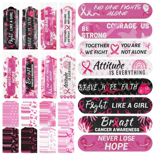 200 Pack Breast Cancer Awareness Accessories Bulk Nail Files Items, Pink Ribbon Emery Board Gifts for Breast Cancer Survivor Women Party Favors Giveaways