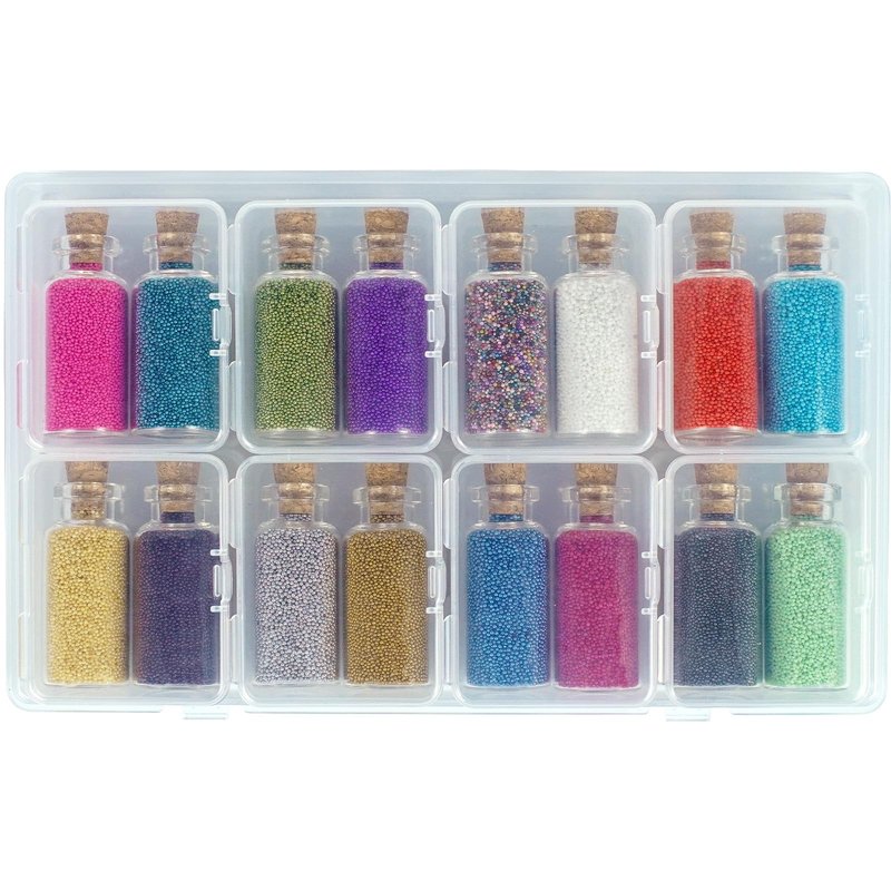 Vryctonx 16 Colors Caviar Beads for Nails, 0.6-0.8mm Glass Micro Pixie Beads Mini Bubble Beads Microbeads for Women Girls Nail Art Charms Decorations Women Manicure Makeup DIY Craft