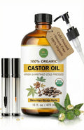 Extra Virgin USDA 100% Organic Castor Oil for Hair, Brows, Lashes & Skin – Cold-Pressed, Hexane-Free, Mess-Free Pump in 16oz Glass Bottle