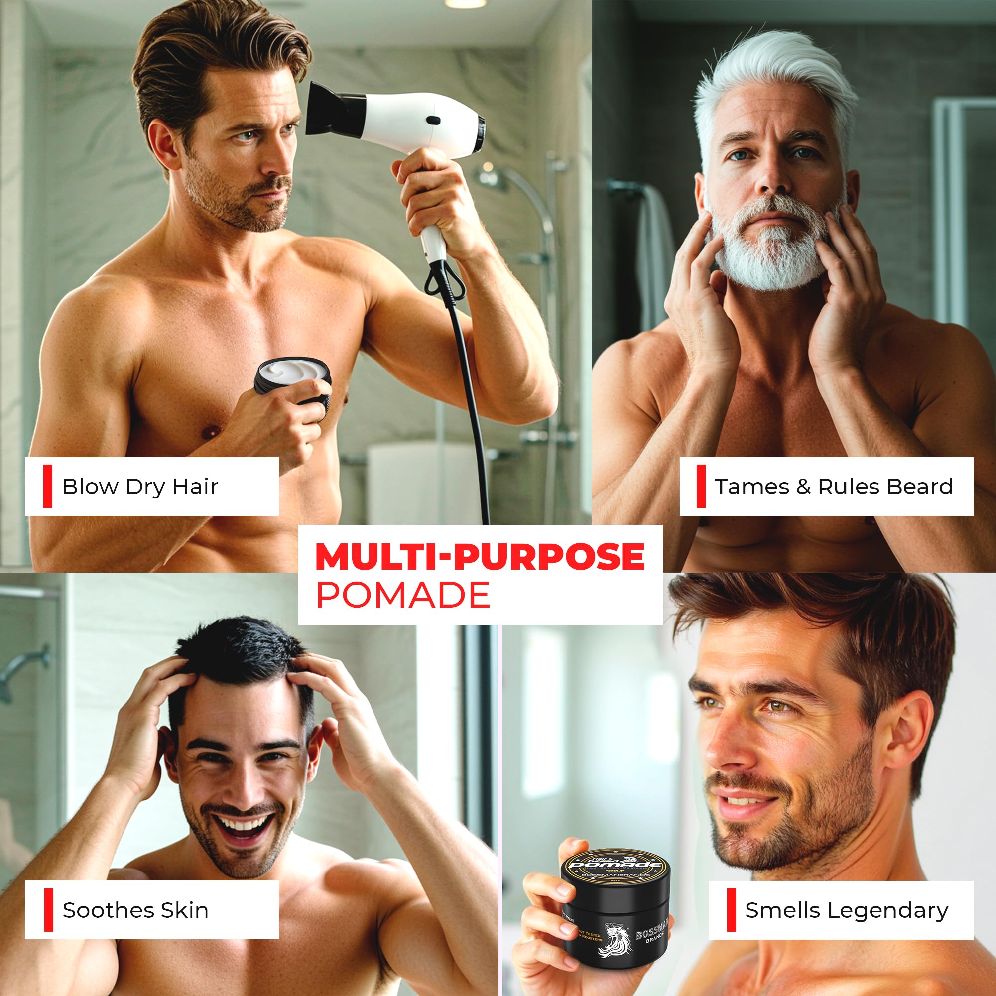 Bossman Hair & Beard Pomade for Men (Hammer Scent) – Medium Hold & Moisturizing for Hair, Beard & Mustache Styling – Made in USA