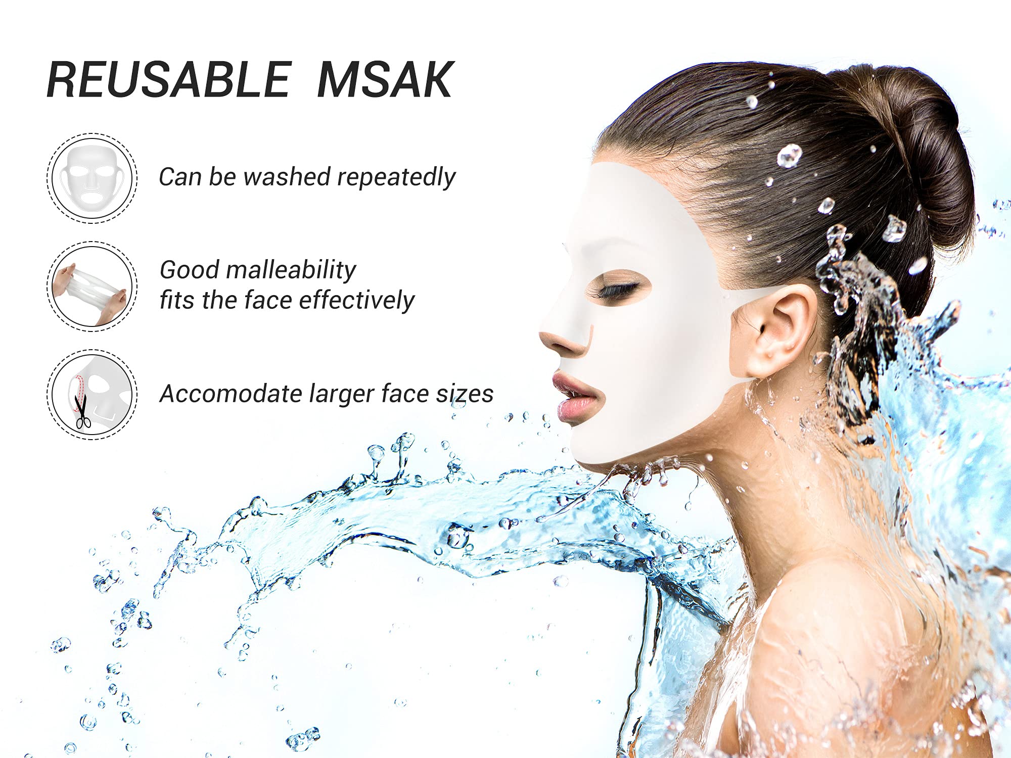 Maitys 5 Pcs Reusable Silicone Face Mask for Sheet Masks, Anti-wrinkle Moisturizing Facial Mask Cover Holder, Prevent Evaporation Hairdressing Skincare Beauty Spa Care Tool(White)