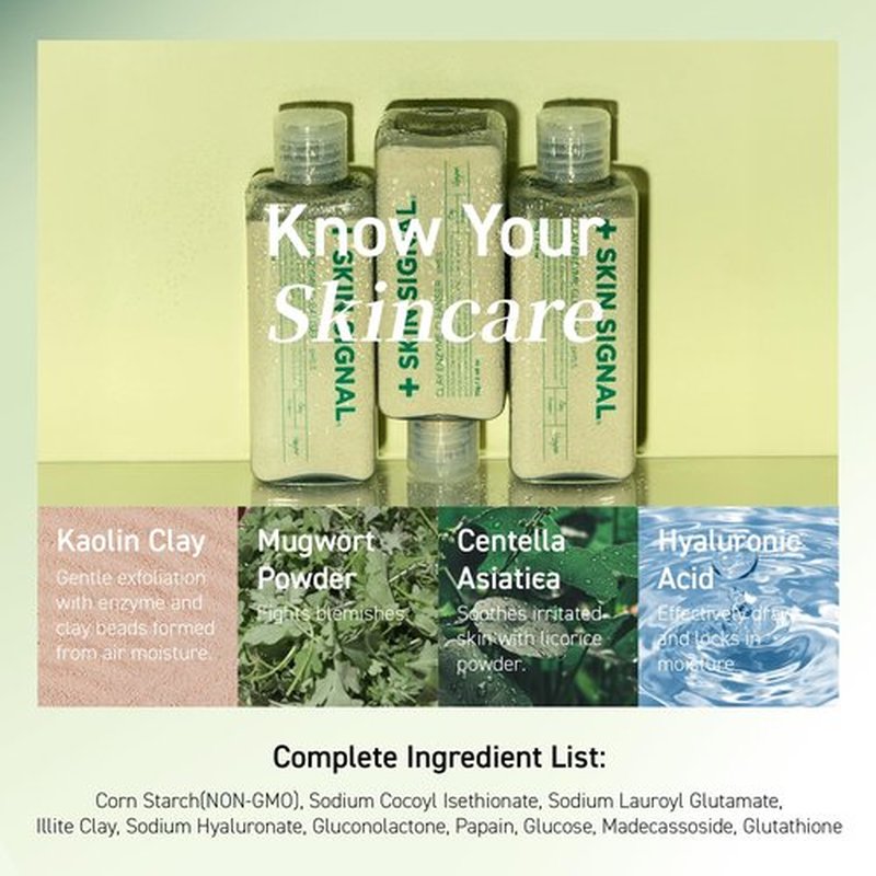 SKIN SIGNAL Green Clay Enzyme Cleanser, Whitehead Remover Powder Cleanser, Deep Pore Cleansing with PHA, Gentle Exfoliating Face Wash, Facial Scrub for Blemish-Prone Skin, Korean Skin Care