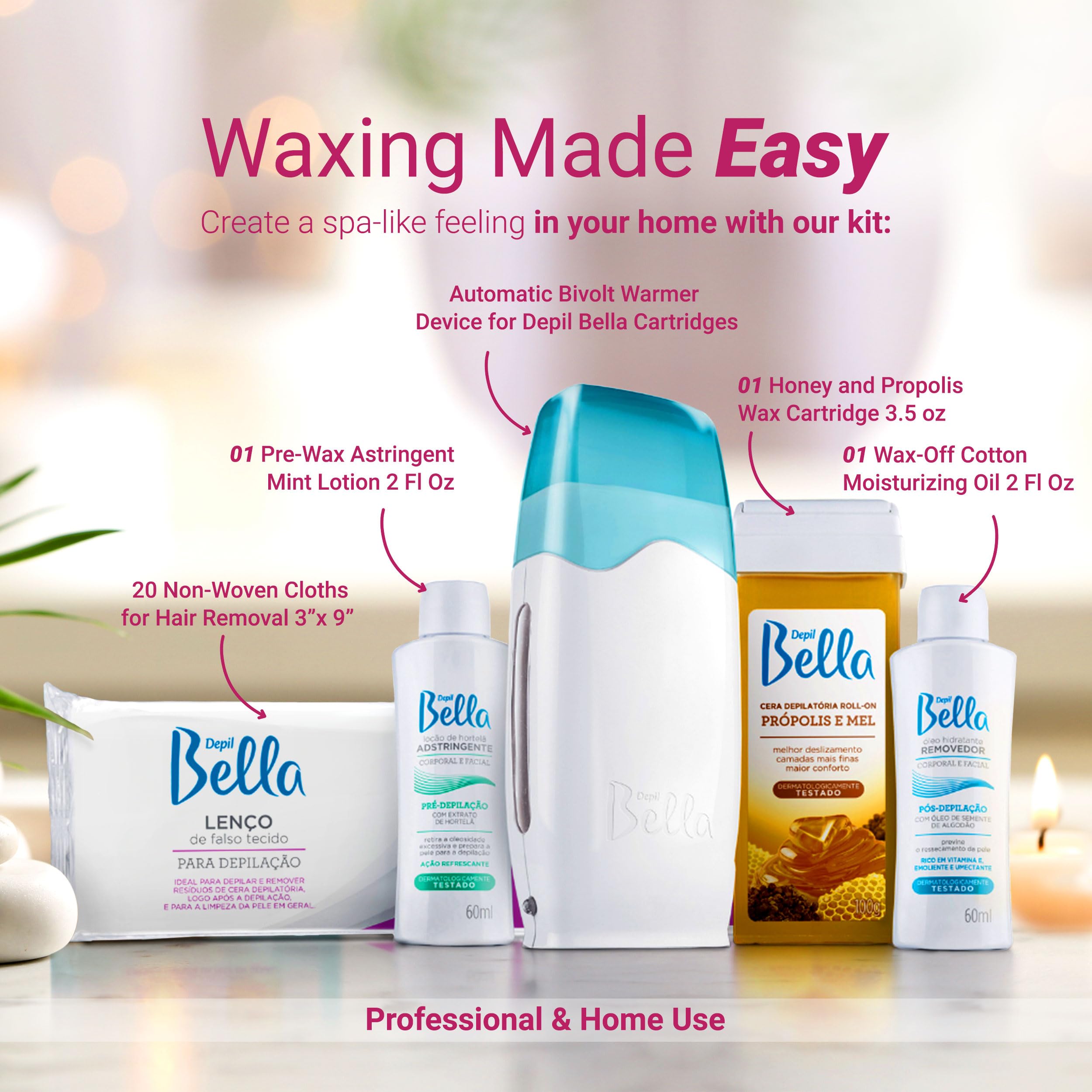 DEPIL BELLA Wax Kit for Hair Removal, All-in-One Wax Roller with Honey and Propolis, Suitable for All Body Parts, Long-lasting Results, Dermatologist Tested, Unisex, Sensitive Skin