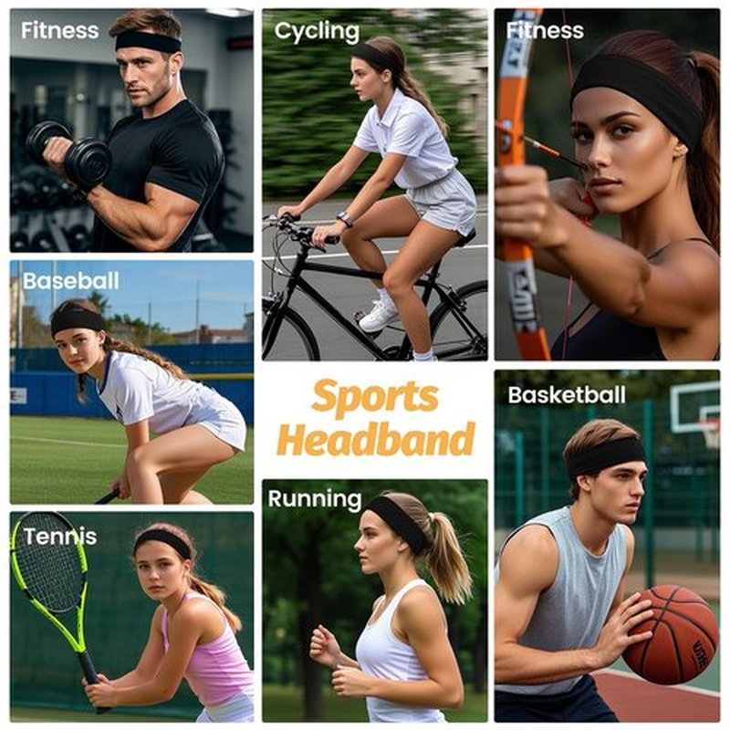 Headbands for Women - 6 Pack Wide Elastic Hairbands | Ultra-Soft Moisture Wicking Sports Headband | Non-Slip Accessories Bands for Fashion, Workouts, Yoga, Daily Use (6 Pack Black)
