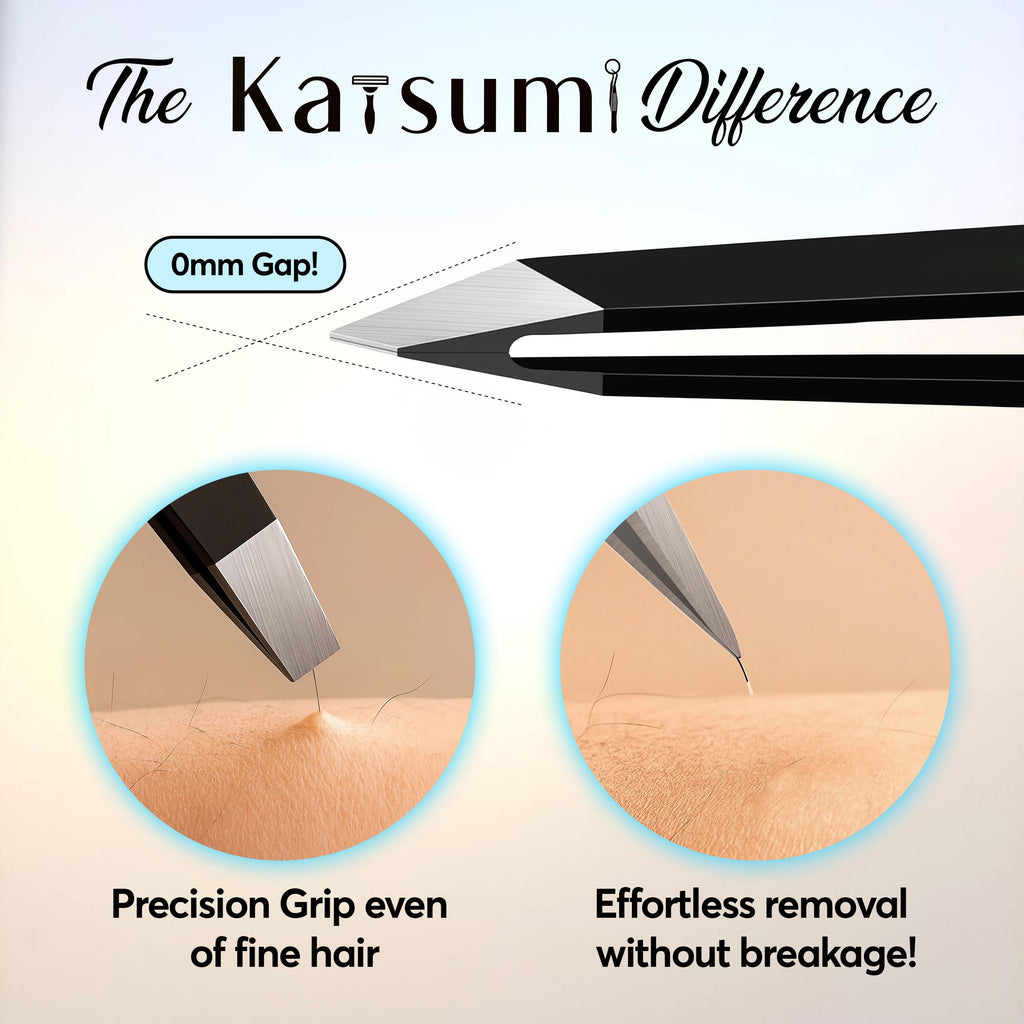 Katsumi Pinnacle 4-Piece Tweezers Set – Precision Stainless Steel Tweezers for Eyebrows, Facial Hair, Ingrown Hair, Splinters, Hair removal Tweezer for Men & Women, Professional Tweezer Kit (Black)