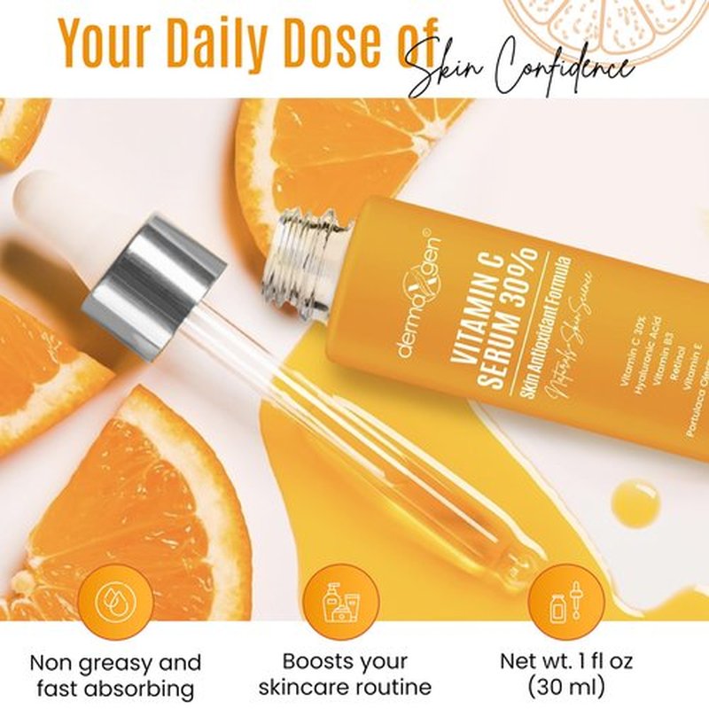 DERMAXGEN Vitamin C Serum with Pure Retinol, Hyaluronic Acid, & Organic Anti-Aging Formula - 4 Fl Oz