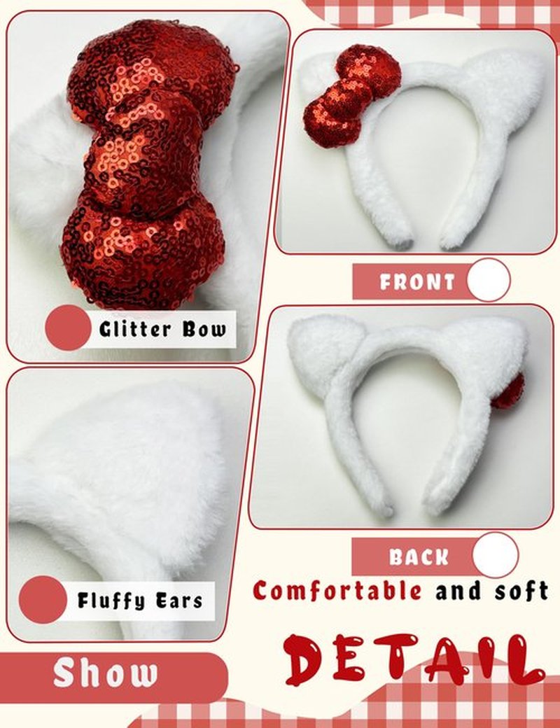 Kobataro Kitty Ears Headband Bow White Cat Ear Hair Accessories Kitten Costume Birthday Party Christmas Gifts for Women