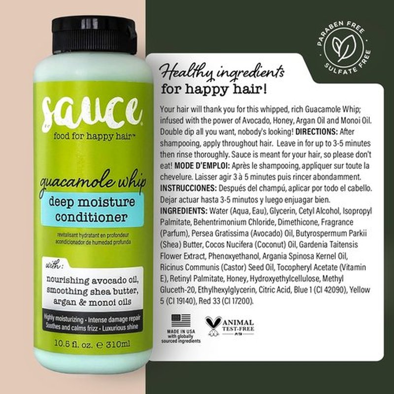 SAUCE BEAUTY Guacamole Whip Conditioner (10.5 Fl Oz) Deep Moisture Conditioner with Shea Butter and Avocado, Argan, Monoi & Coconut Oils, Frizz Control and Hair Repair Formula For All Hair Types