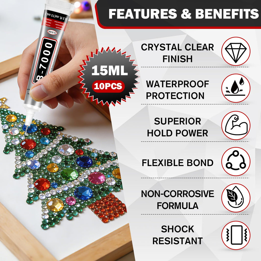 B-7000 Glue Clear with Precision Tip, 15ml 24 Pack Multi-Function Craft Adhesive, Waterproof Strong Bond Glue for Jewelry Making, Rhinestones, Bedazzling, Crafts, Shoes, Fabric, Phone Repair