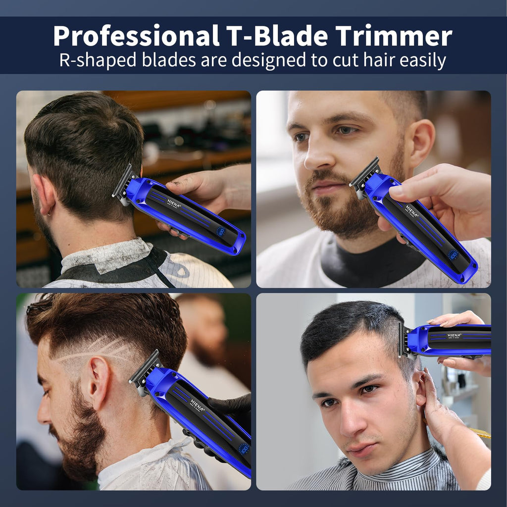 HIENA PRO Professional Electric Hair Trimmer for Men, Cordless Clipper Barber Haircut Tool with USB, Rechargeable T-Blade Precision Beard Trimmer, Perfect Gifts for Men(Blue)