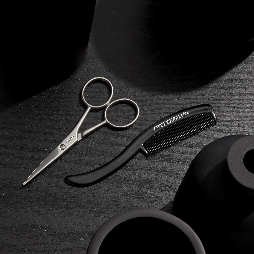 Tweezerman Moustache Scissors and Comb Black