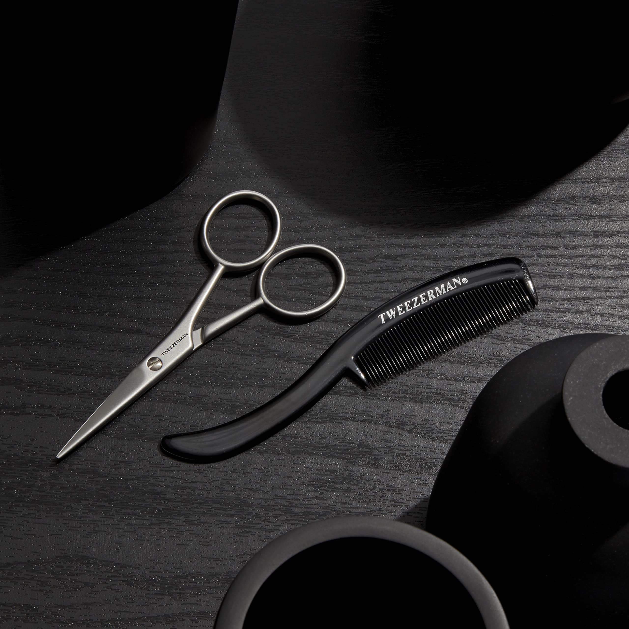 Tweezerman Moustache Scissors and Comb Black
