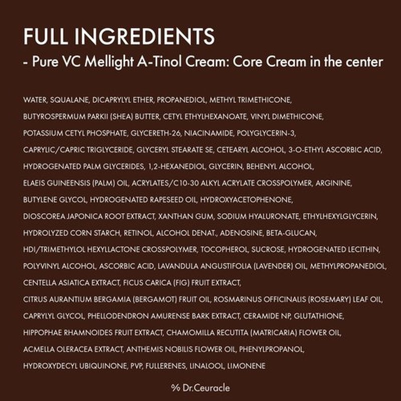 Dr.Ceuracle Pure Vitamin C Mellight A-Tinol Cream - Vitalizing Dual Moisturizer with Double Vitamins, Panthenol, Ceramide for Healthy Radiant Skin (70 g / 2.46 oz.)