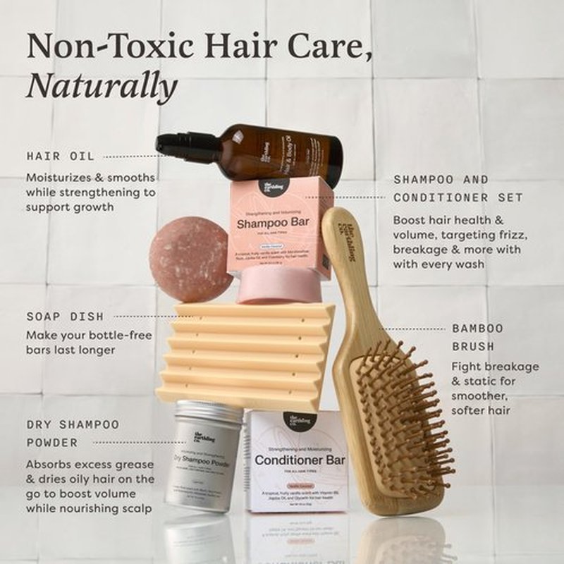 The Earthling Co. Volumizing Shampoo & Conditioner Bar Set For Thickening, Fullness, Strength, and Growth - Sulfate, SIlicone, Paraben Free for Thin, Flat, Fine Hair - Made in USA (Vanilla Coconut)