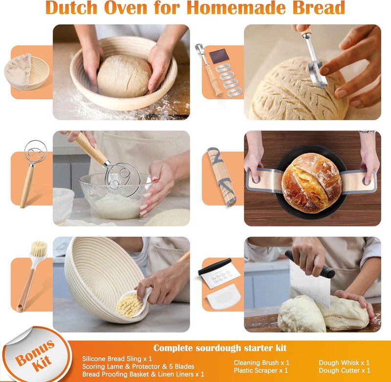 E-far 5QT Dutch Oven - Versatile Cast Iron Pot with Skillet Lid & Sourdough Starter Kit | Ideal for Baking, Frying, BBQ