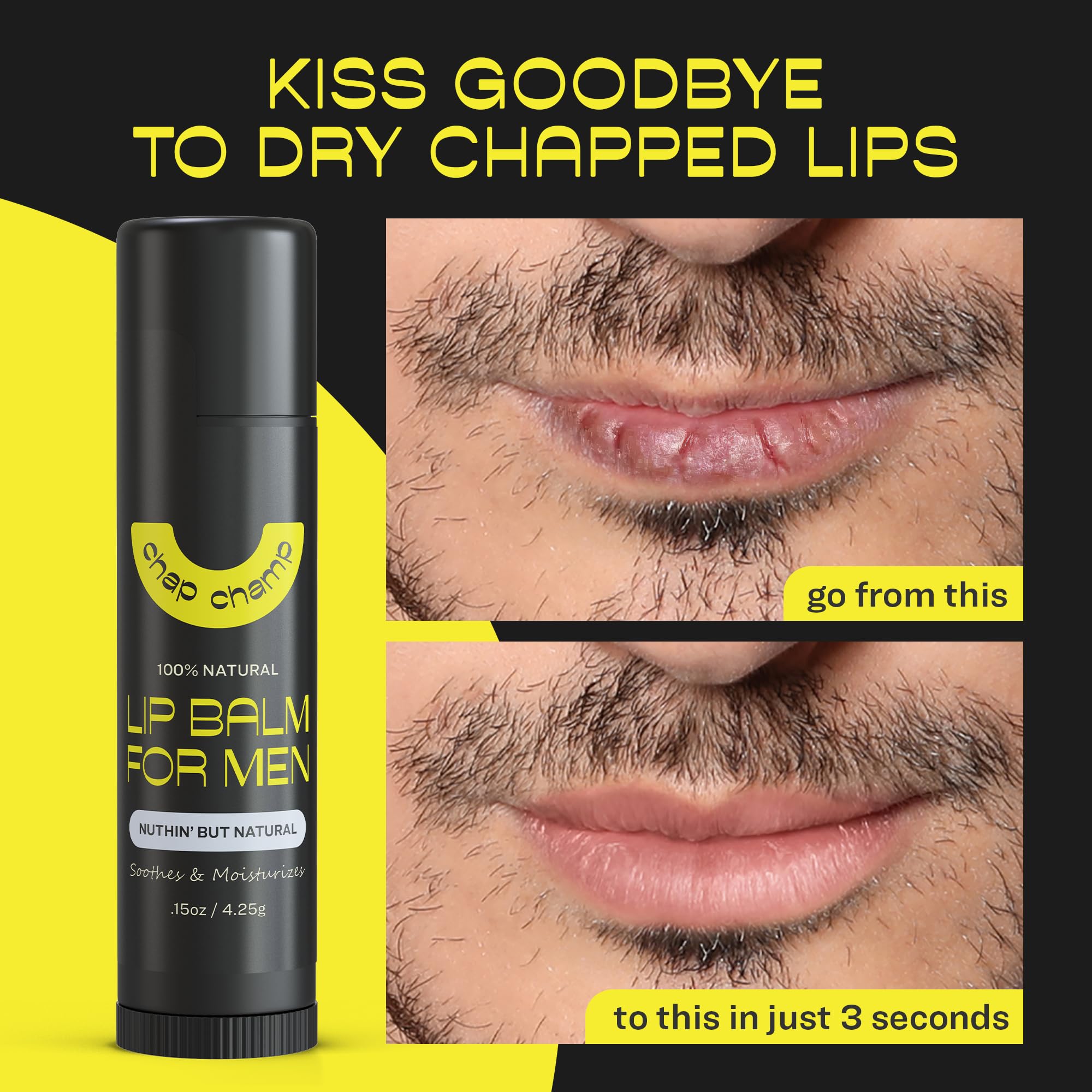 ChapChamp Lip Balm for Men - Mens Lip Balm Vitamin E and Beeswax - Chapstick for Men - Peppermint, Coconut & Vanilla - Made in the USA (All Natural, 6 Pack)
