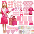 ZhouBoat 6 Set Girls Spa Party Supplies Kit 83 PCS Includes Satin Robes Headbands Slippers Nail Kit Masks Towel Brush Set for Birthday Sleepover Pink, Hot Pink Birthday Theme