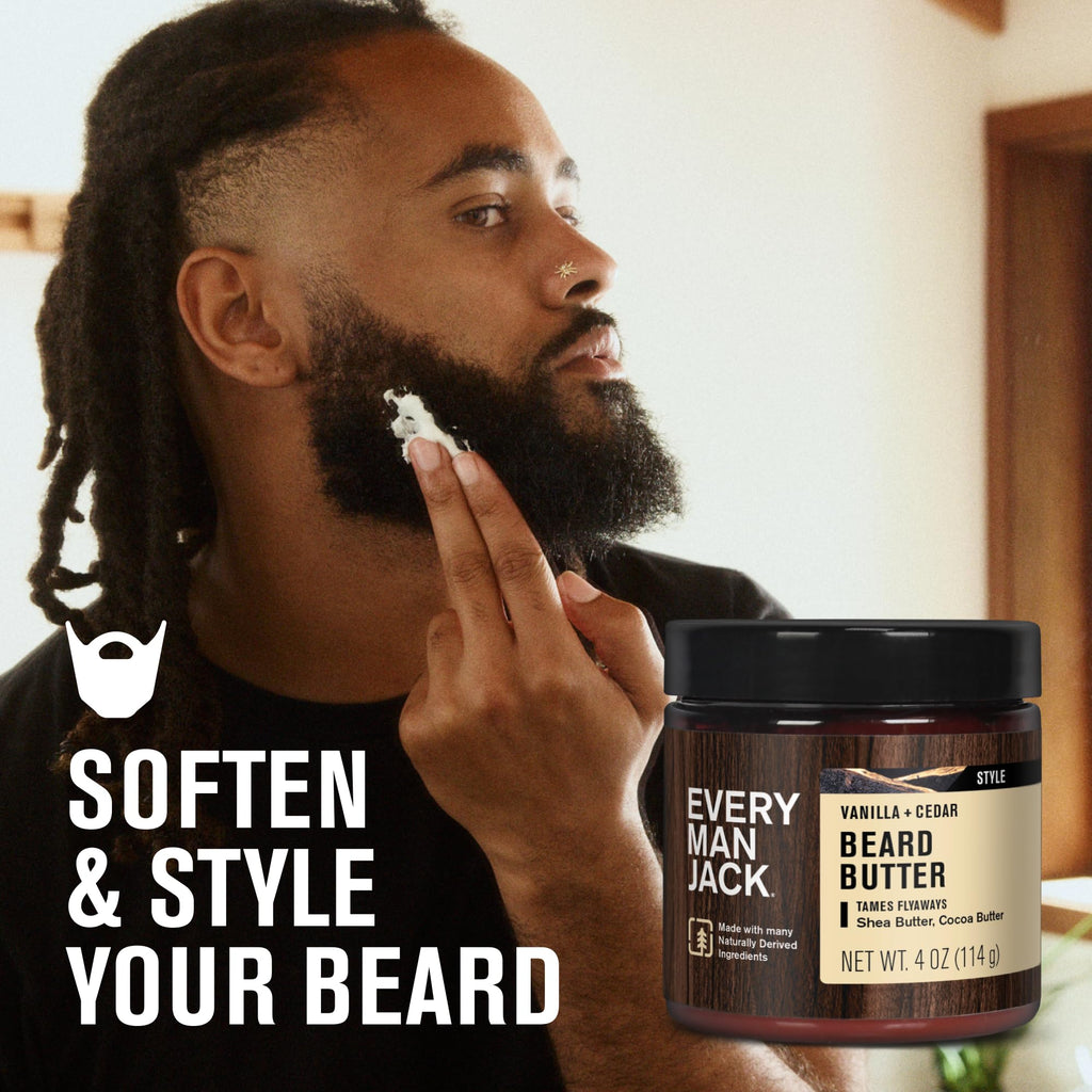 Every Man Jack Beard & Scruff Softening Butter- Vanilla & Cedar Fragrance - Hydrates & Styles Dry, Unruly Beards While Relieving Itch - Made with Shea Butter & Coconut Oil - 4 oz (2 Pack)