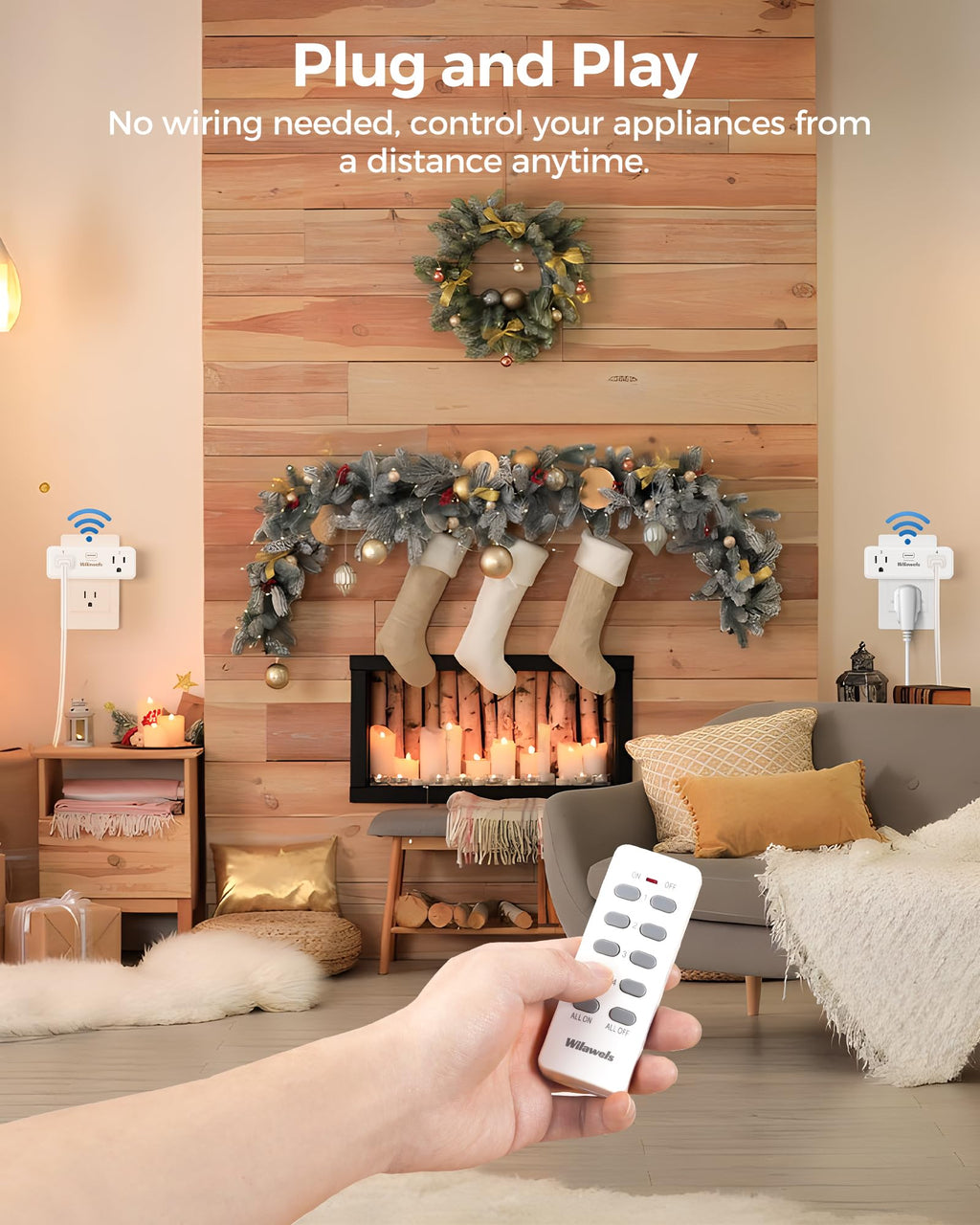 Remote Control Outlet with 2 Independent Control Sockets, WILAWELS Wireless Remote Light Switch for Christmas Tree Lights, String Lights 15A/1875W/125V, Compact, Programmable, FCC Certified W04RC1106