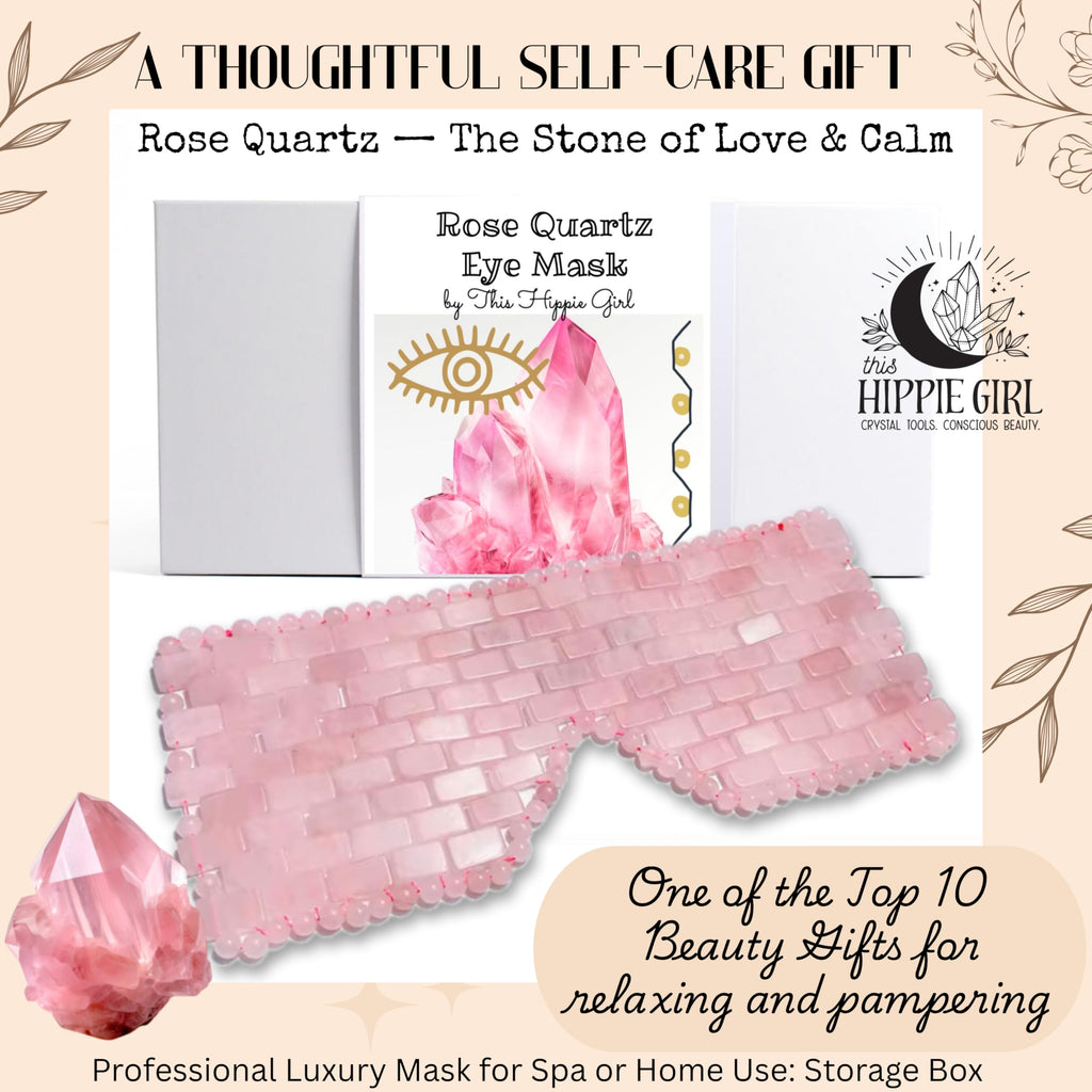Boho Aromatic This Hippie Girl Rose Quartz Eye Mask, Handcrafted Crystal Cut, Depuff for Puffy Eyes, Relieve Stress, Cold-to-the-Touch Weighted for Comfort, Facial Mask for Relaxation and Meditation